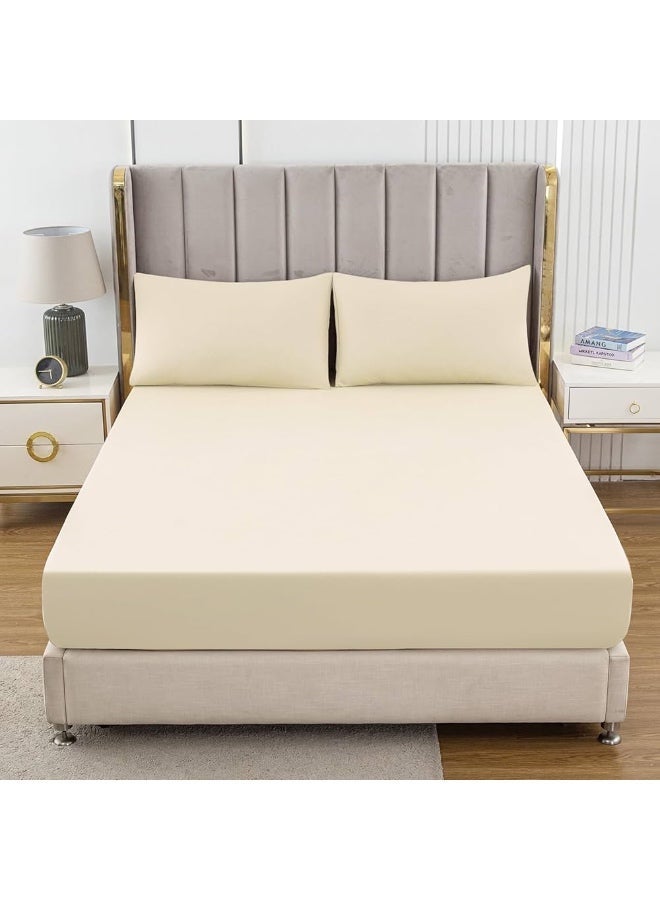 Deluxe Creamy Beige Comfy Fitted Bed Linen Set (3 Pieces) - 120 cm - Image 4